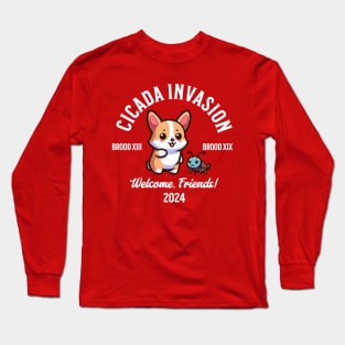 Cicada Invasion 2024 Cute Corgi Long Sleeve T-Shirt